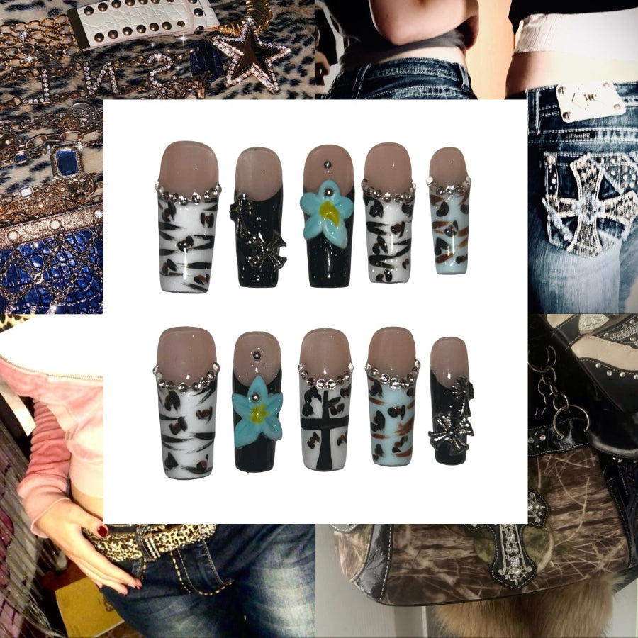 Y2K Leapard Acrylic Square Press On Nail - MaYonail Store