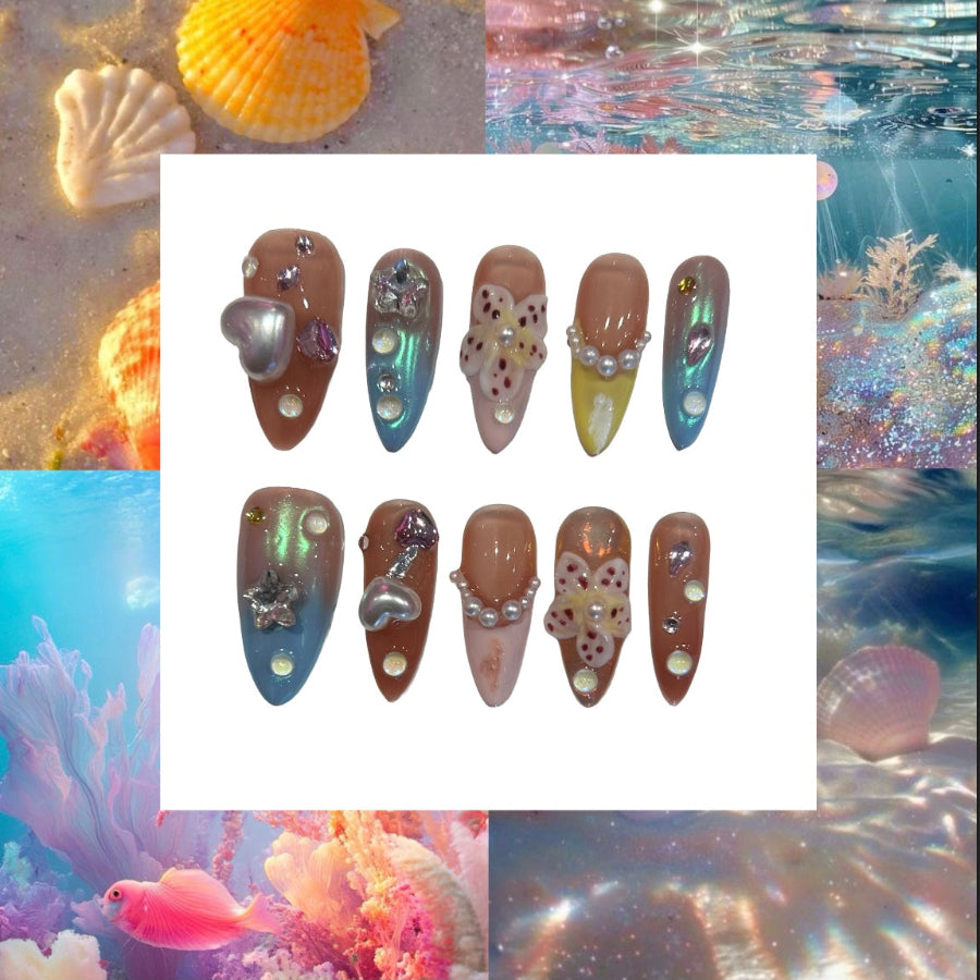 Coral Reef Acrylic Almond Press On Nail - MaYonail Store