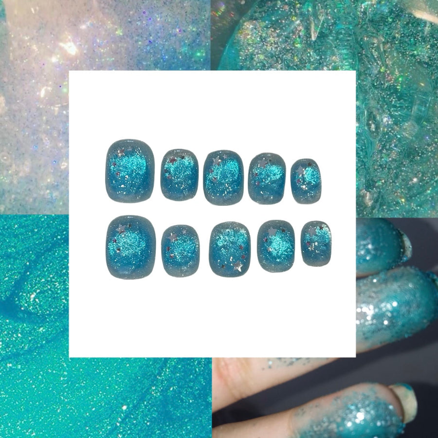 Cyan Jelly Acrylic Square Press On Nail - MaYonail Store