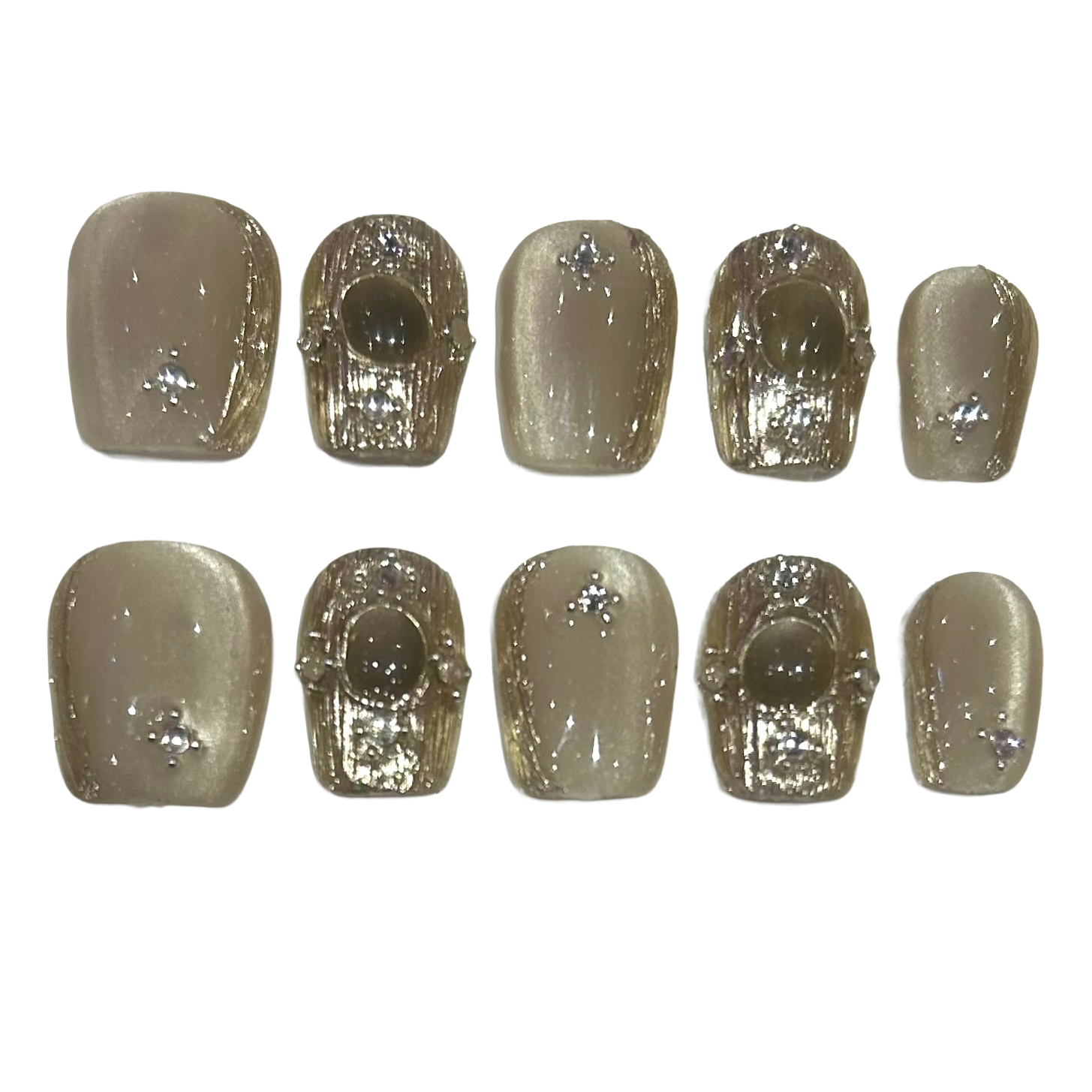White Gold Elegance Acrylic Square Press On Nail - MaYonail Store