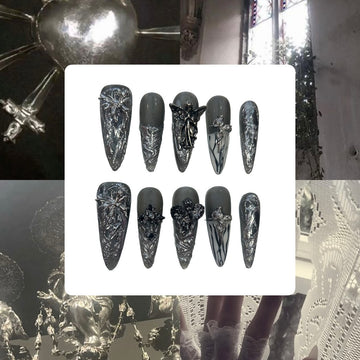 Silver Angels Acrylic Stiletto press On Nail L97