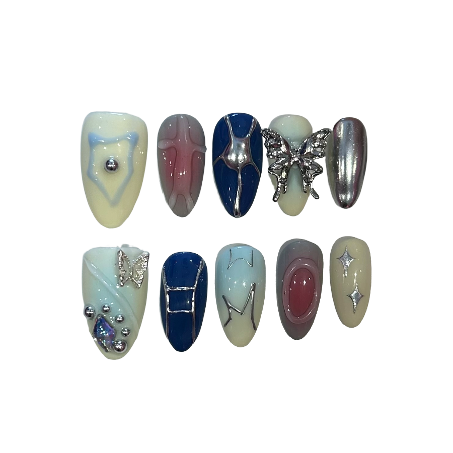 Retro Butterfly Acrylic Almond Press On Nail - MaYonail Store