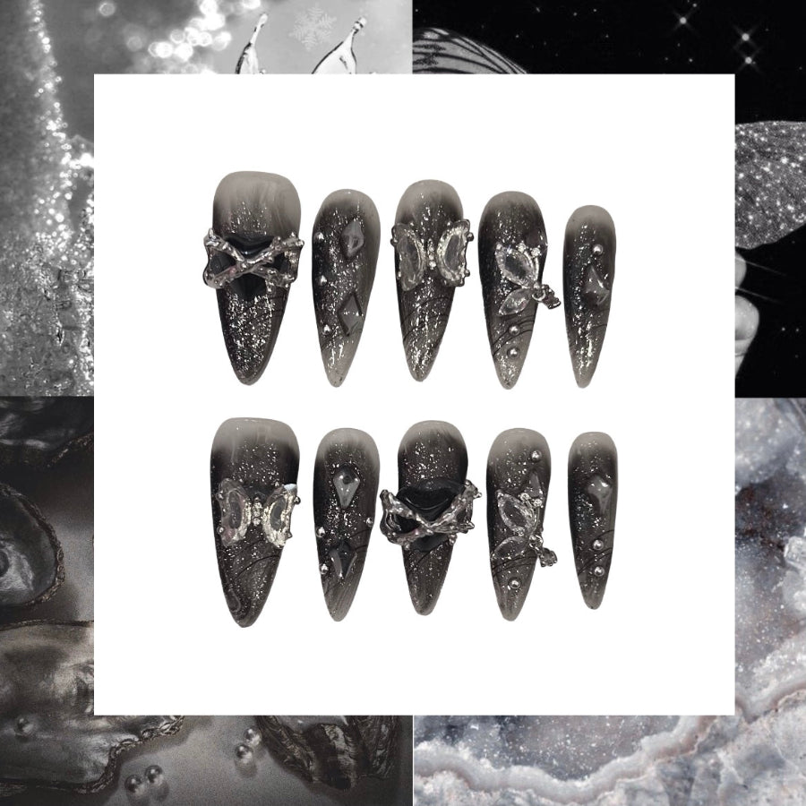 Crystal Butterfly Stiletto Acrylic Press On Nail - MaYonail Store