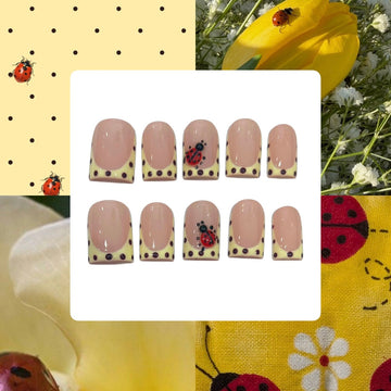 Yellow Ladybug Polka Acrylic Duck press On Nail L21