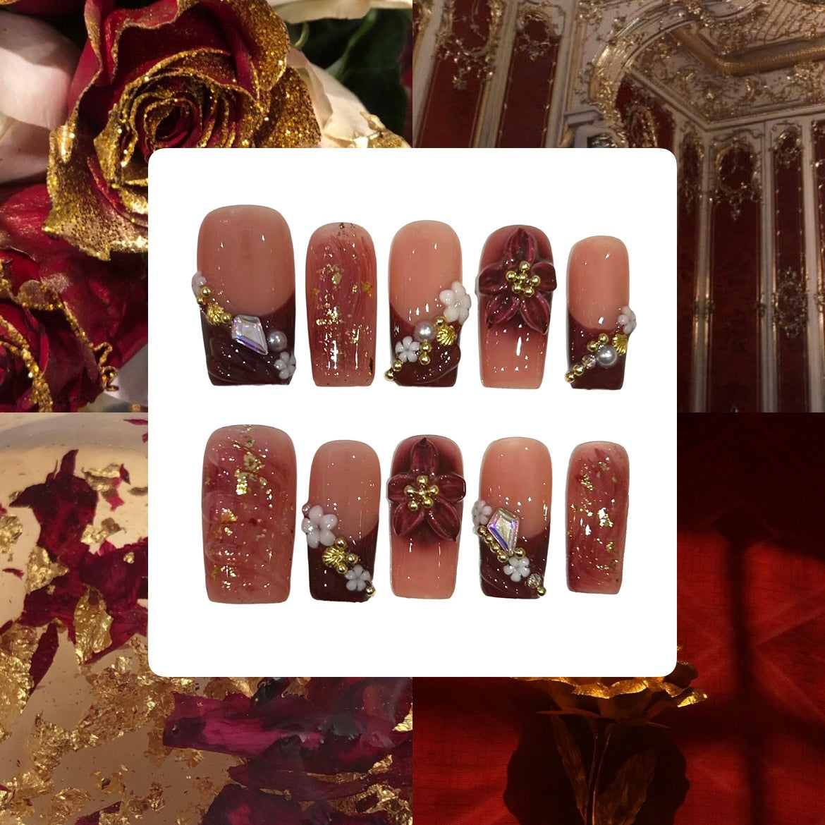 Exquisite Red Acrylic Square Press On Nail - MaYonail Store