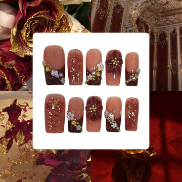 Exquisite Red Acrylic Square Press On Nail - MaYonail Store