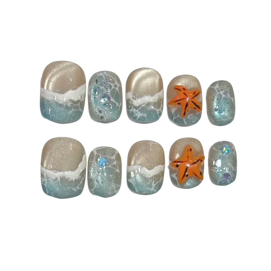 Carribean Waves Acrylic Square Press On Nail - MaYonail Store