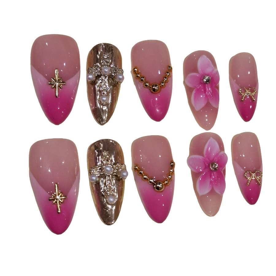 Pink Glamour Acrylic Almond Press On Nail - MaYonail Store