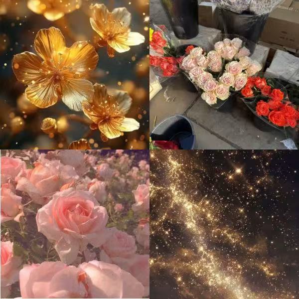 Flower Gold  Acrylic Almond Press On Nail