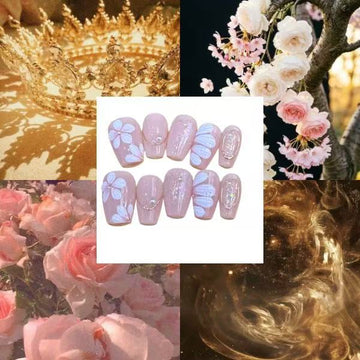 Flowers Gold Acrylic Coffin Press On Nail - MaYonail Store