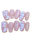 Flowers Gold Acrylic Coffin Press On Nail - MaYonail Store