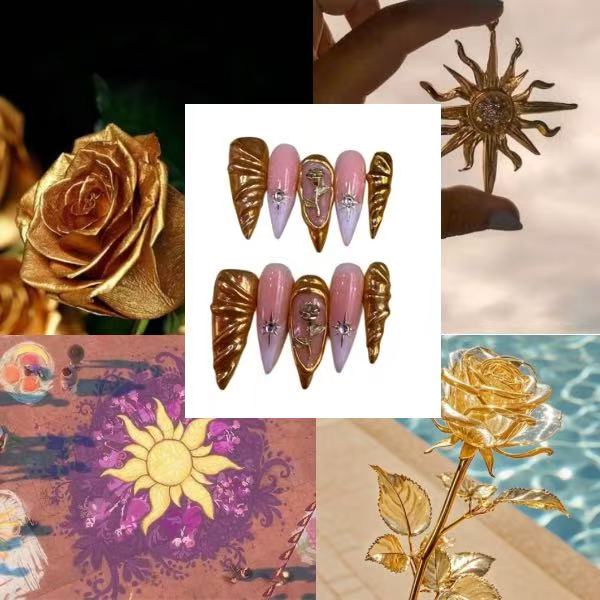 Golden Sunflower Acrylic Almond  Press On Nail - MaYonail Store