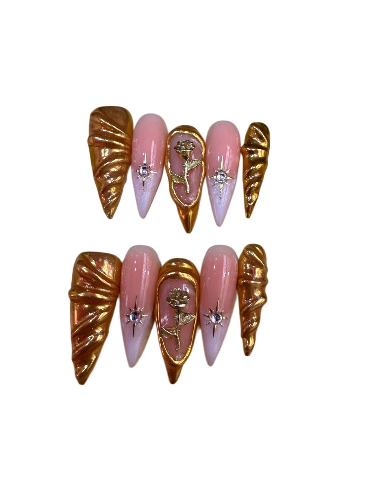 Golden Sunflower Acrylic Almond  Press On Nail - MaYonail Store