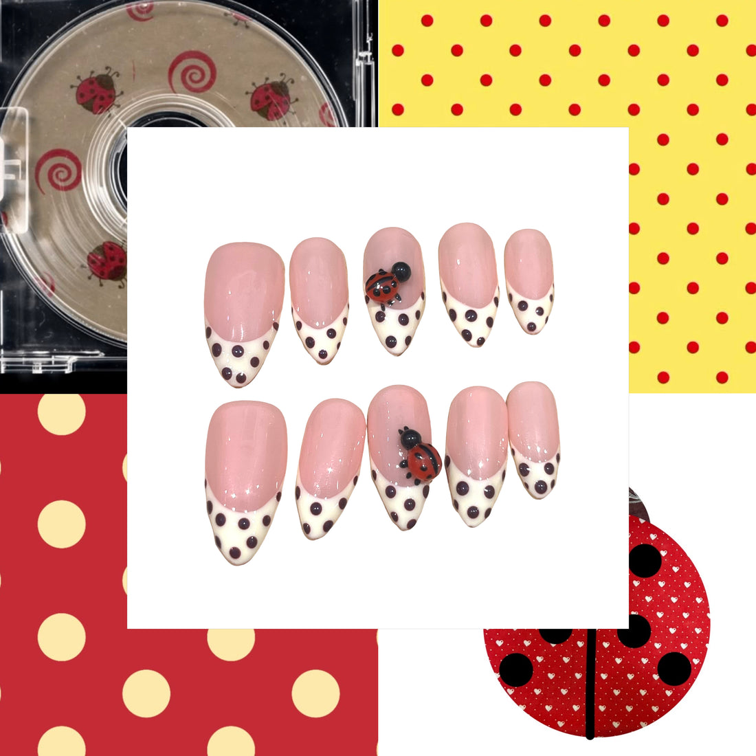 Polka Bug  Acrylic Almond press On Nail L68 - MaYonail Store