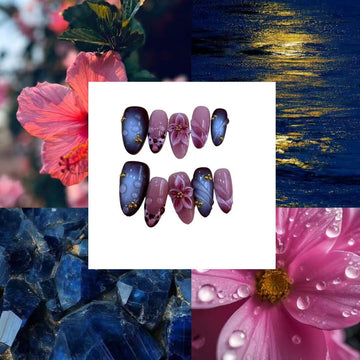 Midnight Poinsettia Acylic Almond Press On Nail