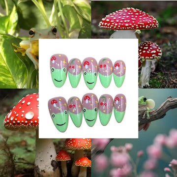 Mushroom Frog Acylic Almond Press On Nail