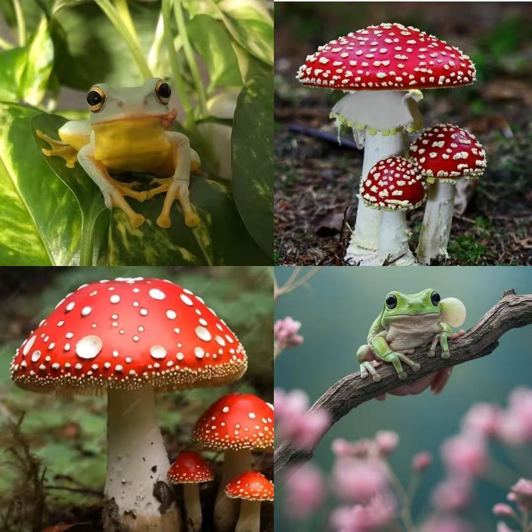 Mushroom Frog Acylic Almond Press On Nail