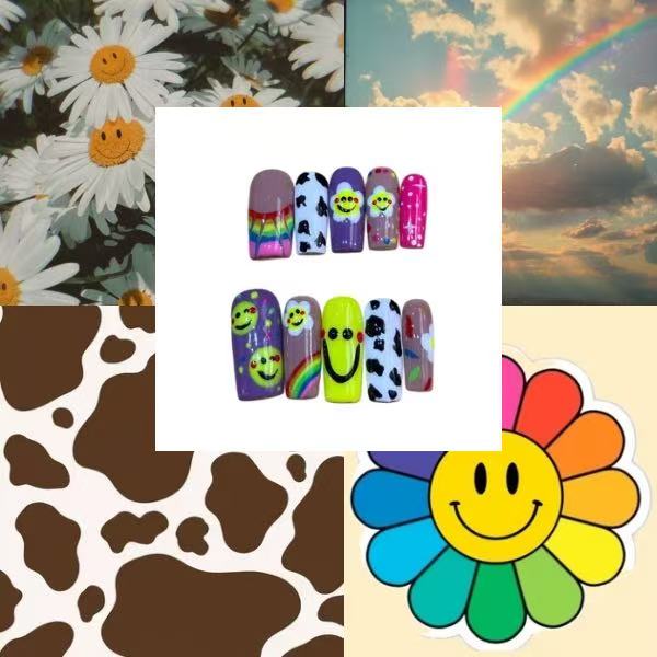 Rainbow Smiles Acrylic Square  Press On Nail - MaYonail Store