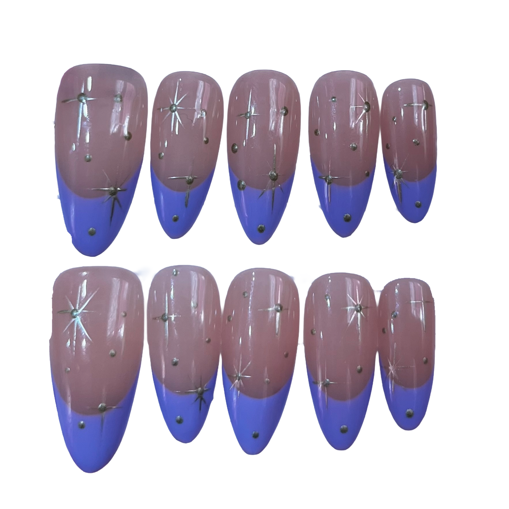 Lavender Stars Acrylic Almond Press On Nail - MaYonail Store