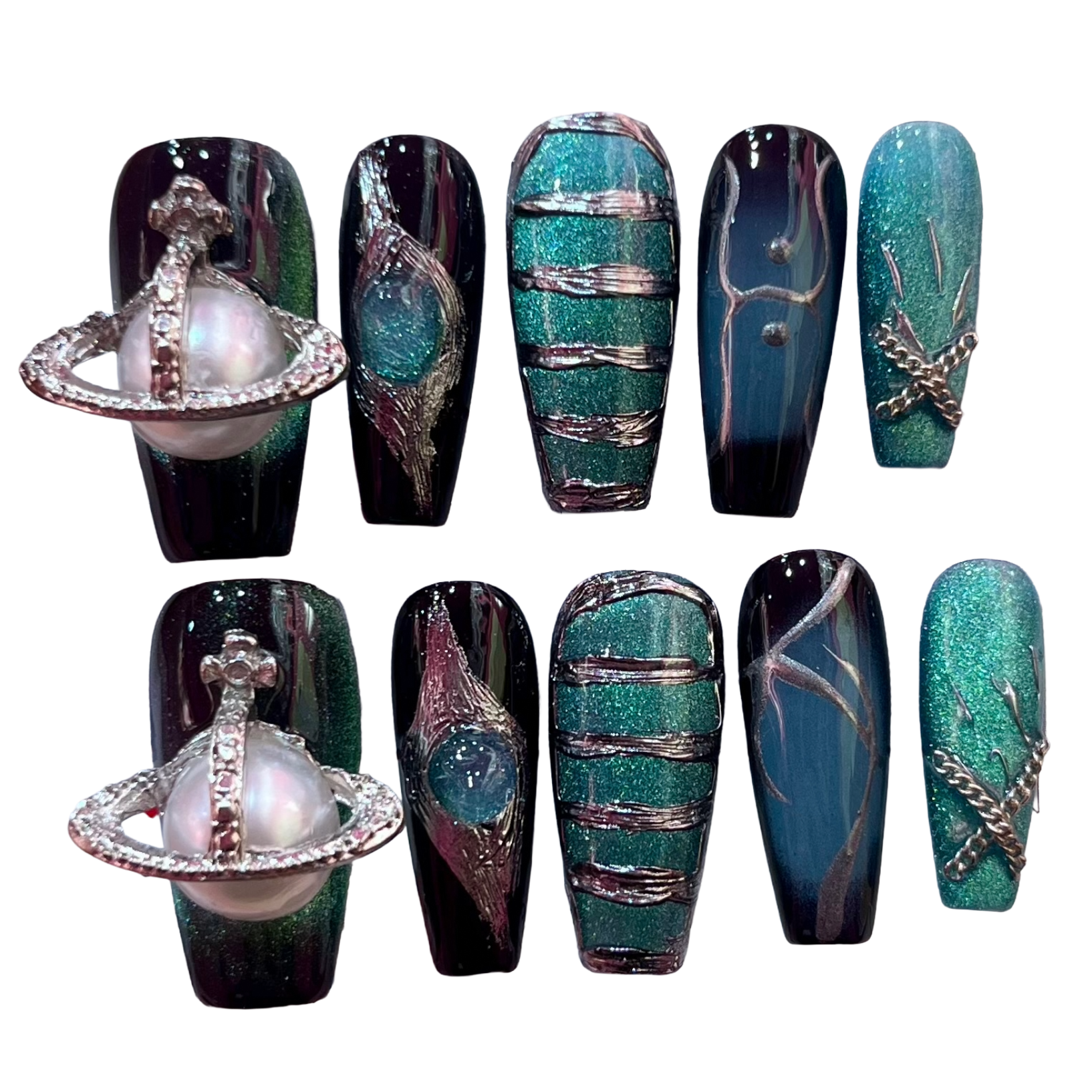 Green Royalty Acrylic Coffin Press On Nail - MaYonail Store