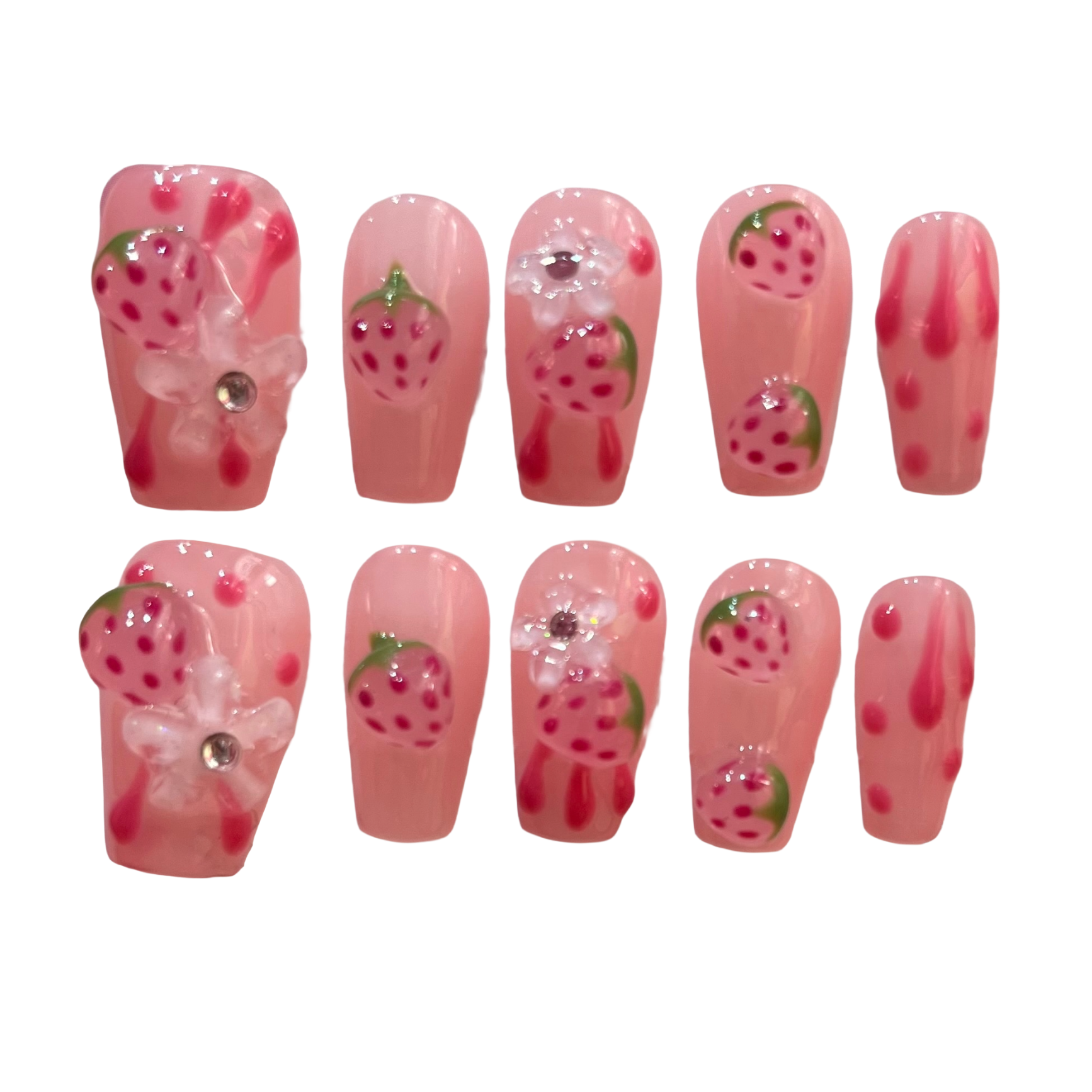 Strawberry Dreams Acrylic Coffin press On Nail - MaYonail Store