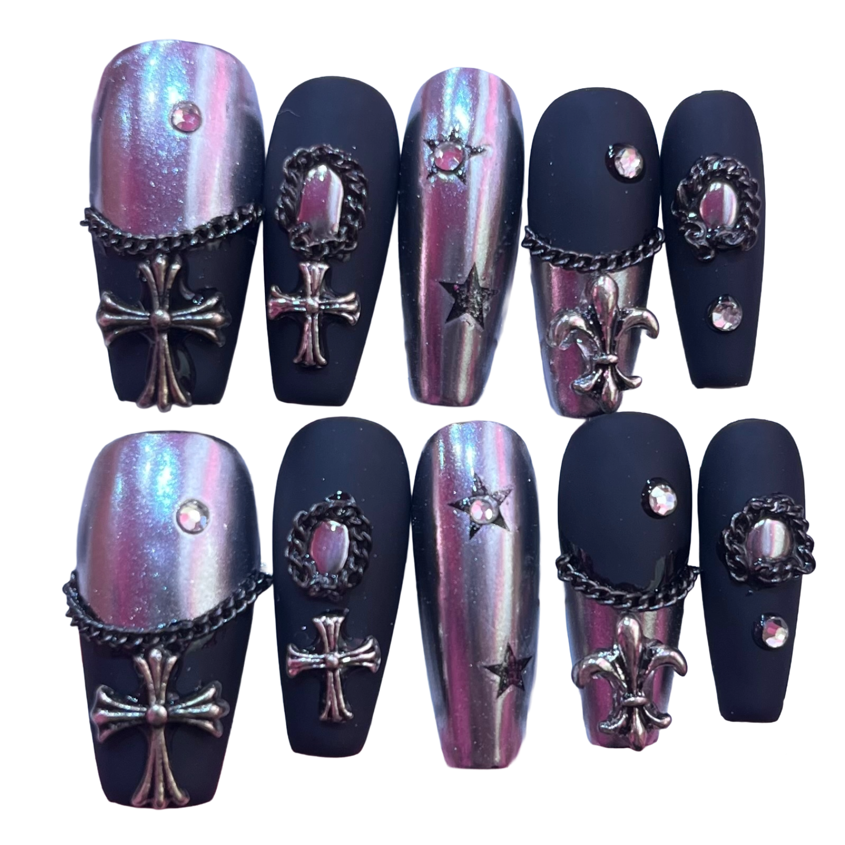 Gothic Chrome Acrylic Coffin Press On Nail - MaYonail Store