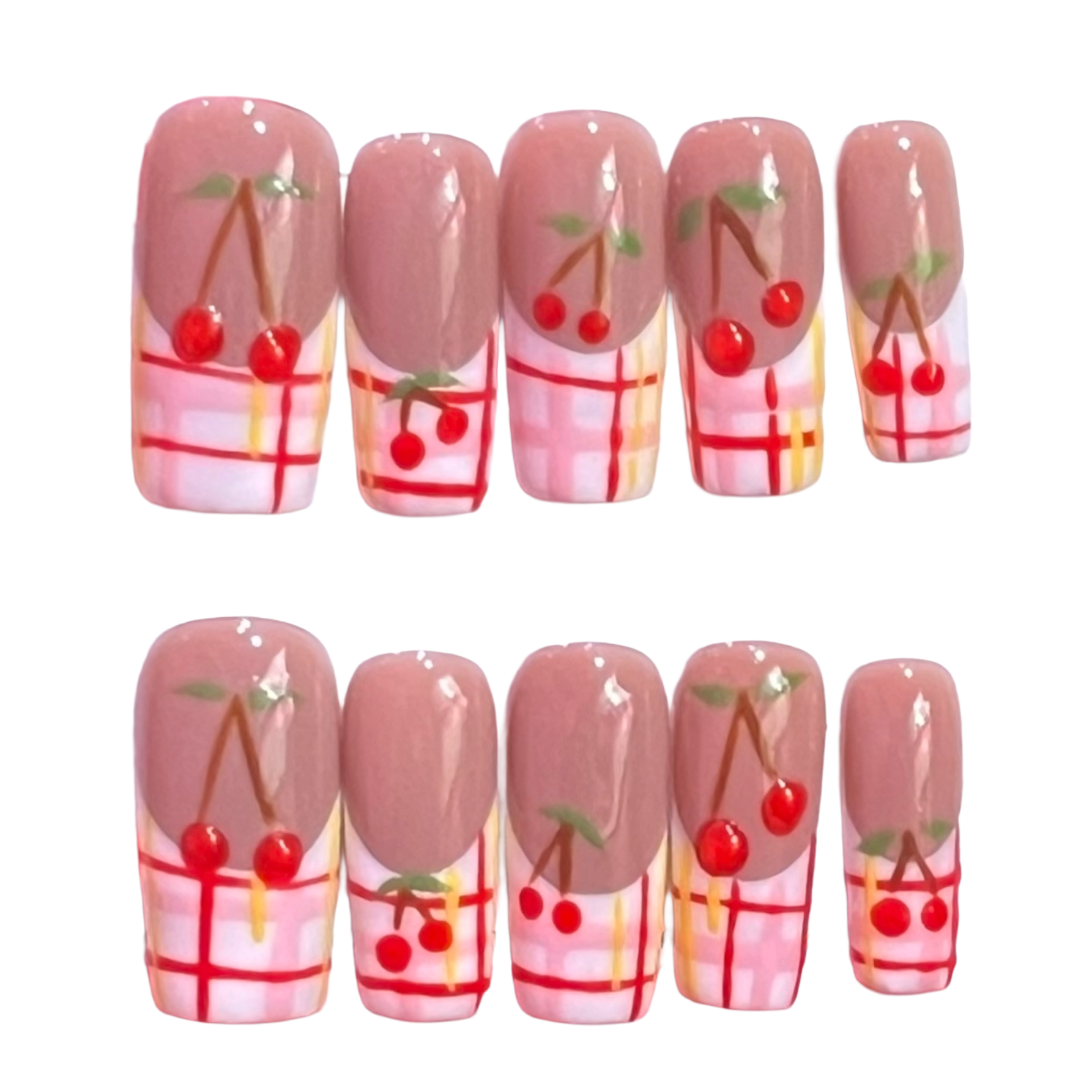 Cherry Picnic Acrylic Square Press On Nail - MaYonail Store