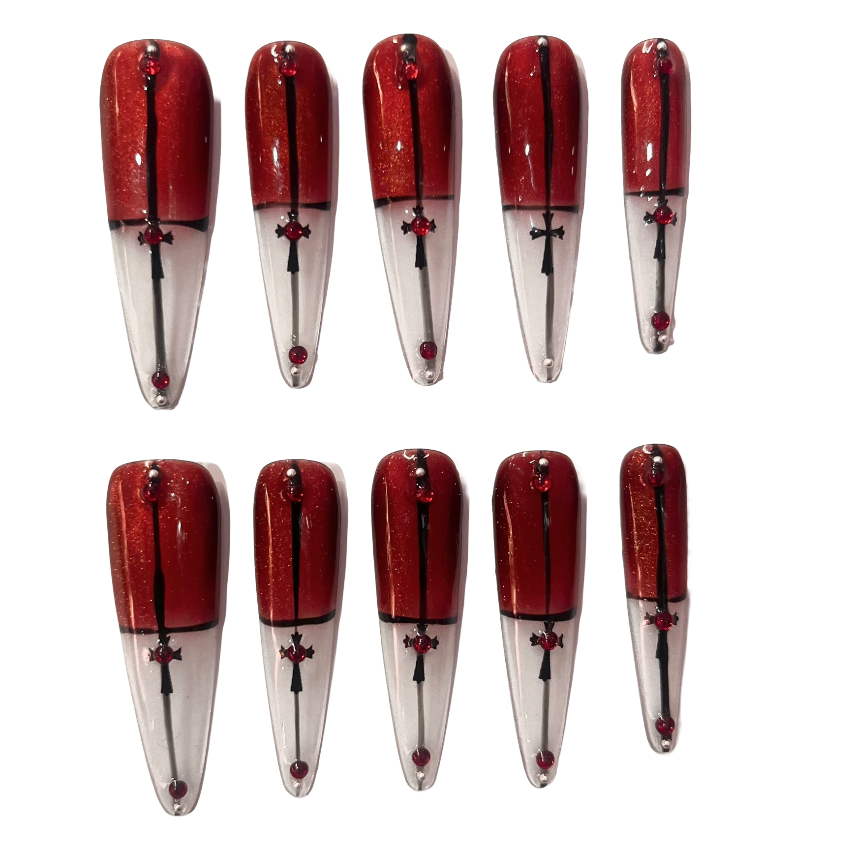Blood Cross Acrylic Stiletto press On Nail - MaYonail Store