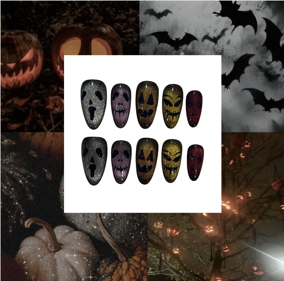 Halloween Faces Tip Acrylic Almond Press On Nail