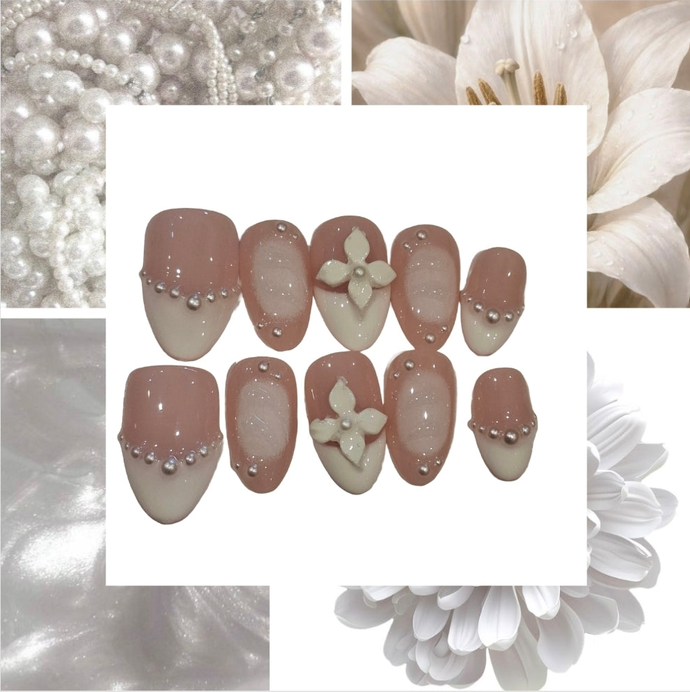 Pearl White Acrylic Almond Press On Nail - MaYonail Store