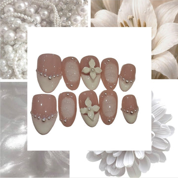 Pearl White Acrylic Almond Press On Nail - MaYonail Store