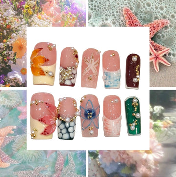 Colourful Beach Acrylic Square Press On Nail