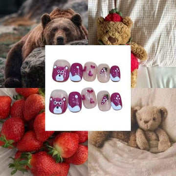 Strawberry Bear Acrylic Round Press On Nail