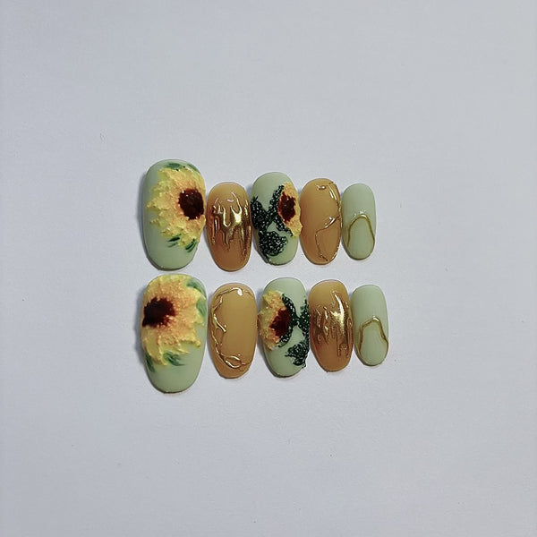 1. Sunflowers Almond Short Press-on Nails