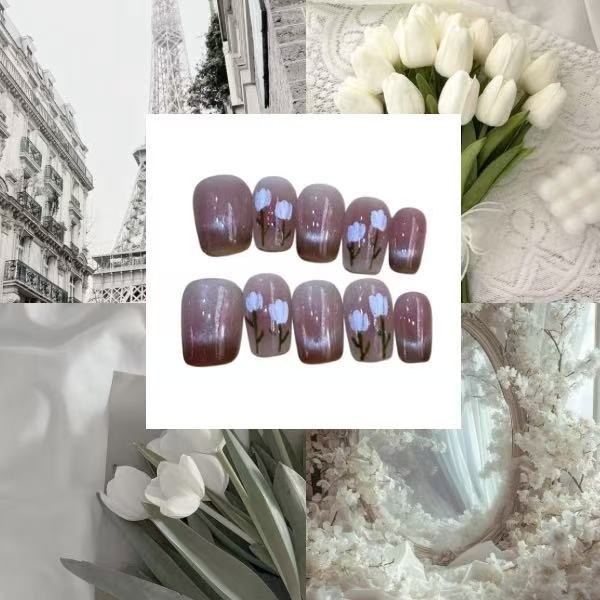 Tulip Garden Acrylic Square Press On Nail - MaYonail Store