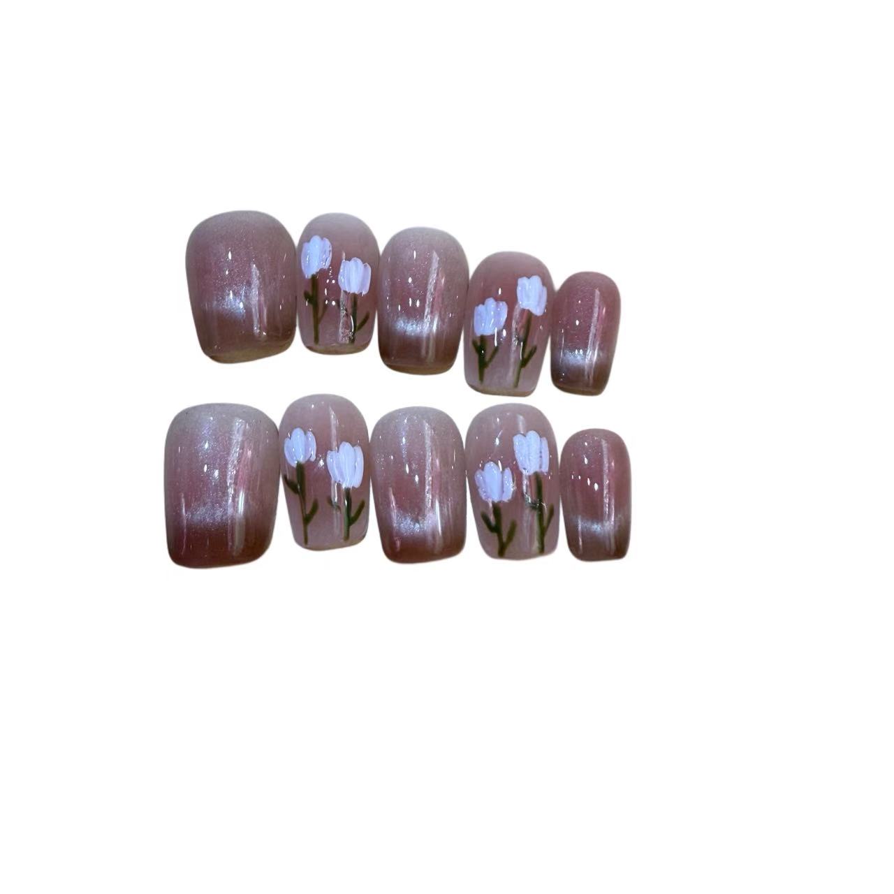 Tulip Garden Acrylic Square Press On Nail - MaYonail Store