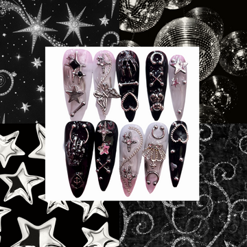 Silver Charms Acrylic Stiletto Press On Nail