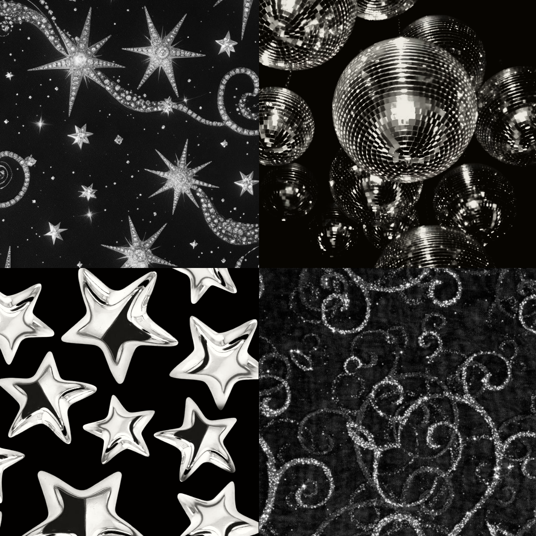 Silver Charms Acrylic Stiletto Press On Nail