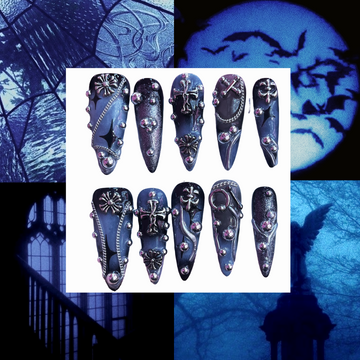 Gothic Blue Acrylic Stiletto Press On Nail