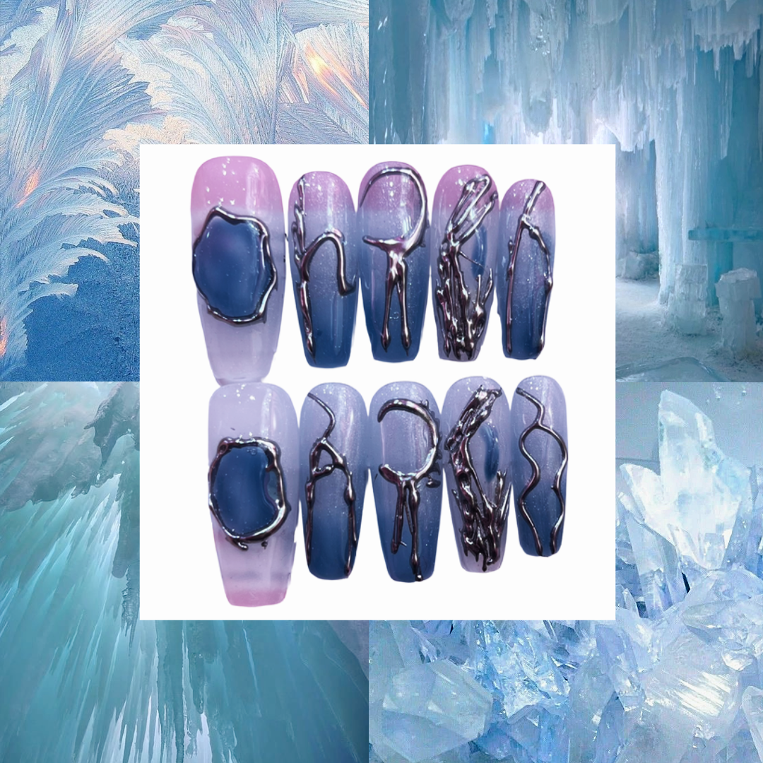 Blue Glacier Acrylic Coffin Press On Nails - MaYonail Store
