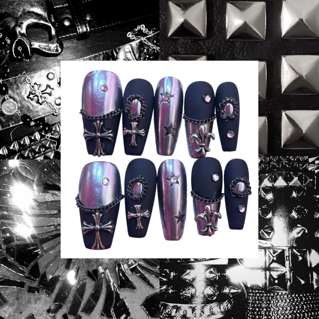 Gothic Chrome Acrylic Coffin Press On Nail - MaYonail Store