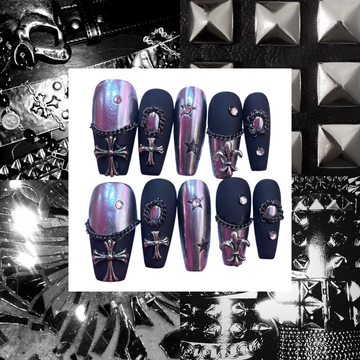 Gothic Chrome Acrylic Coffin Press On Nail - MaYonail Store