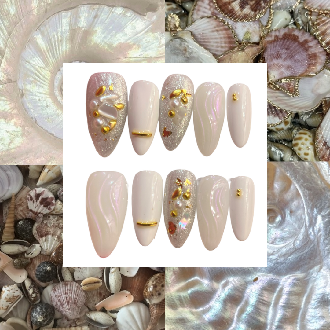 Seashell Acrylic Almond Press On Nail - MaYonail Store