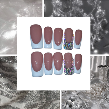 French Shimmer Acrylic Square press On Nail L136