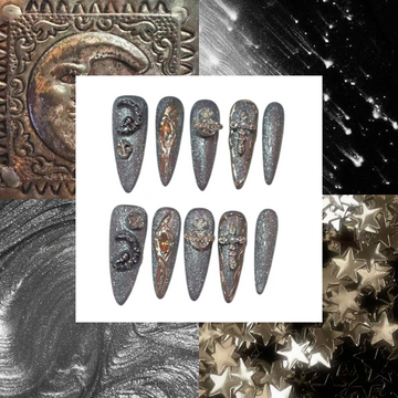 Silver Night Acrylic Stiletto Press On Nail Y249