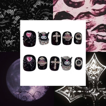 Gothic Y2K Kuromi Acrylic Almond Press On Nail Y138