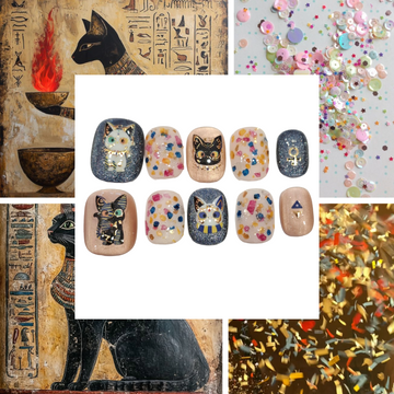 Confetti Cat Acrylic Oval Press On Nail