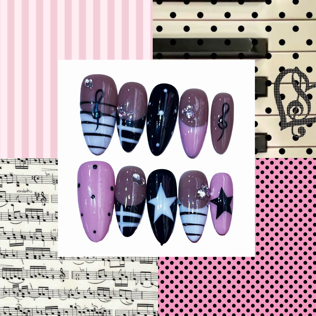 Pink Piano Acrylic Almond Press On Nail - MaYonail Store