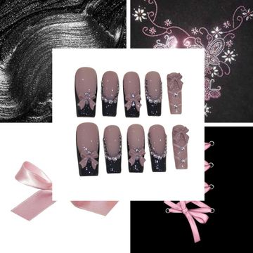 Pink Ribbon Princess Acrylic Square Press On Nail