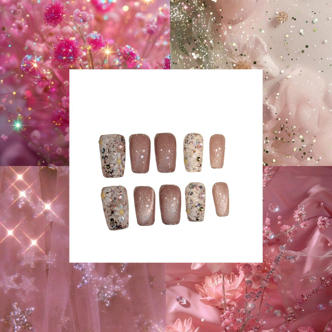 Blush Garden Acrylic Square Press On Nail - MaYonail Store